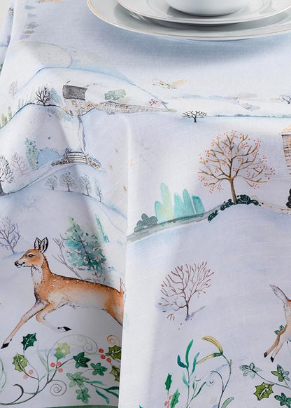 Maison d' Hermine Table Cloth Round Table 100% Cotton 63 Inches Fall Tablecloth Reusable Everyday Use for Thanksgiving Christmas Decorations Dining Farmhouse Party (Snowy World)