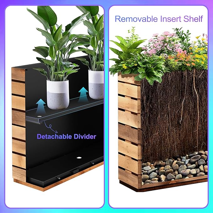Tall Metal Planter, 9" W×25.6" H Large Rectangular Planter Box for Outdoor or Indoor, All-Weather Durable Plant Box with Drainage Holes & Removable Shelf for Patio, Porch, Garden, Trees, Flowers