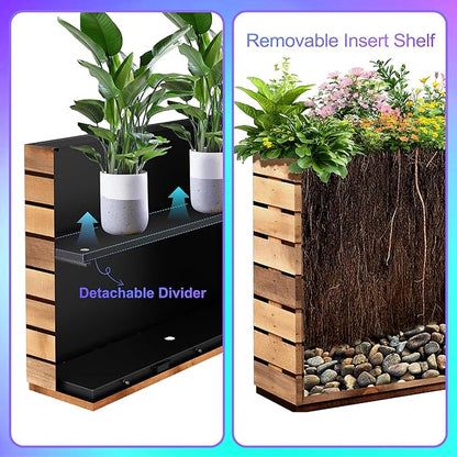 Tall Metal Planter, 9" W×25.6" H Large Rectangular Planter Box for Outdoor or Indoor, All-Weather Durable Plant Box with Drainage Holes & Removable Shelf for Patio, Porch, Garden, Trees, Flowers