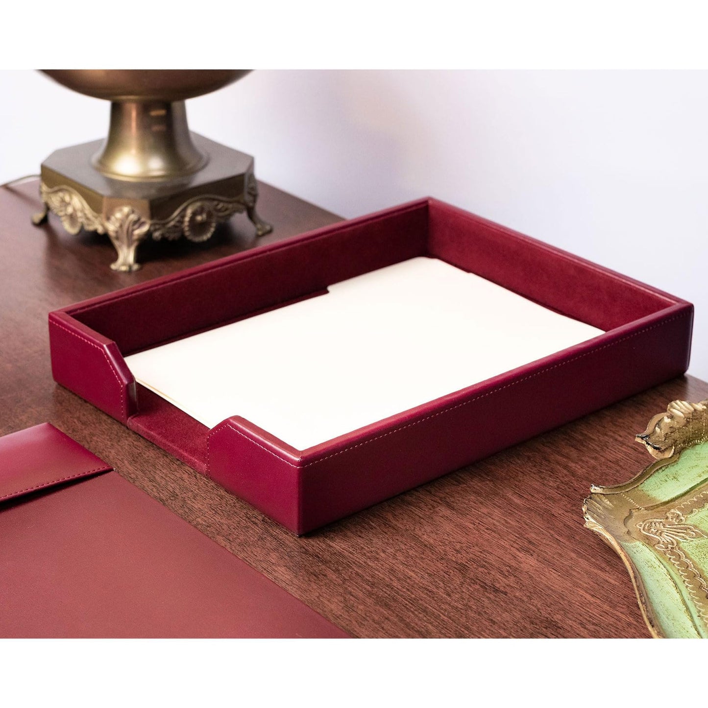 Dacasso Burgundy Bonded Leather Luxury Letter Tray Holder & Paper Organizer for Desk - Executive Desk Decor & Office Organization Essential