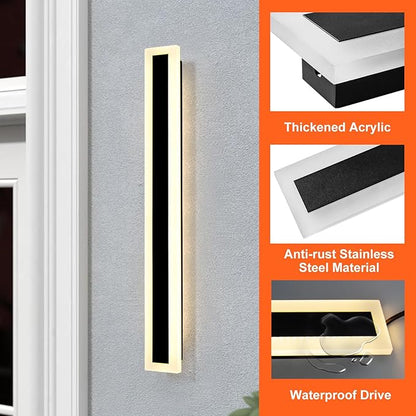 TooCust 2 Pack 23.6in Long Outdoor LED Wall Light, IP65 Waterproof, 24W Warm White 3000K, Narrow Strip Light, Long Wall Sconce for Garage, Wired Installation