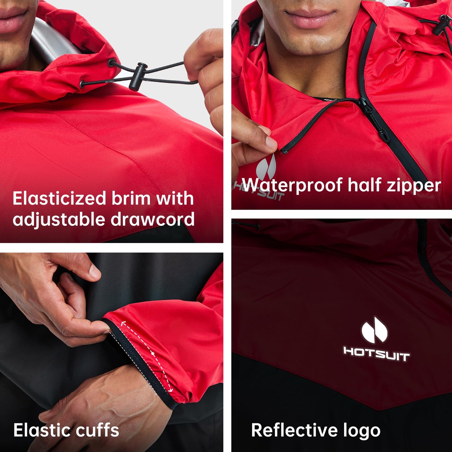 HOTSUIT Sauna Suit for Men & Women Sweat Suit Sauna Jacket Pant Gym Workout 7 Colors, Red, S