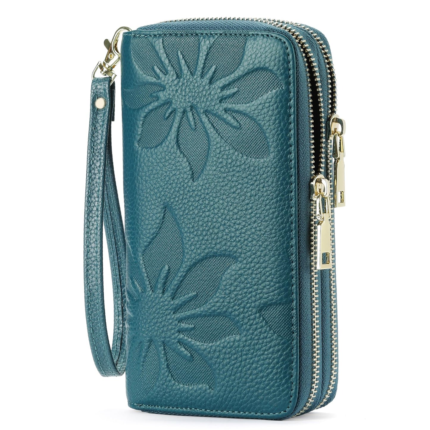 GOIACII Women's Wallet Large Capacity Double Zip Around Credit Card Holder Leather Ladies Wallet with RFID Blocking Phone Wristlet Purse Teal