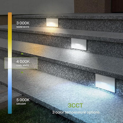ASD LED Recessed Step Light Fixture, Outdoor & Indoor Stair Tread Lighting | 3CCT, Motion Sensor, Waterproof, ETL Listed | 3W 120LM 3000K-5000K 120V | Staircase Hardwired Illumination | White, 4 Pack