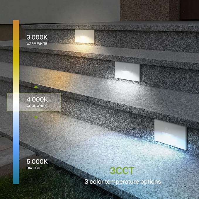 ASD LED Recessed Step Light Fixture, Outdoor & Indoor Stair Tread Lighting | 3CCT, Motion Sensor, Waterproof, ETL Listed | 3W 120LM 3000K-5000K 120V | Staircase Hardwired Illumination | White
