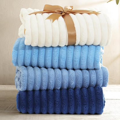 decorUhome Soft Fleece Navy Blue Blanket King Size for Bed, Cozy Fluffy Plush Flannel Large Striped Throws for Couch Sofa, Lightweight Decorative Fuzzy Blanket for Woman, 108x90 Inches