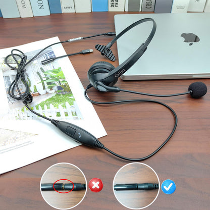 Callez Wired Computer Headset, 3.5mm Cell Phone Headset with Mic Noise Cancelling, USB-C Headphone for PC Laptop Mac iPhone Samsung Zoom Teams Call Center Home Office Work, in-line Controls