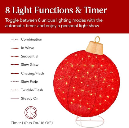 Best Choice Products 2pc Lighted Pop-Up Outdoor Christmas Ornament Set, Holiday Ball Decoration w/ 220 LED Lights, 8 Light Functions - Red/Green