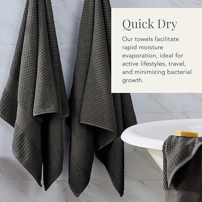 NY Loft 100% Cotton 4 Pack Bath Towels, Dark Grey, OEKO-TEX Certified, Machine