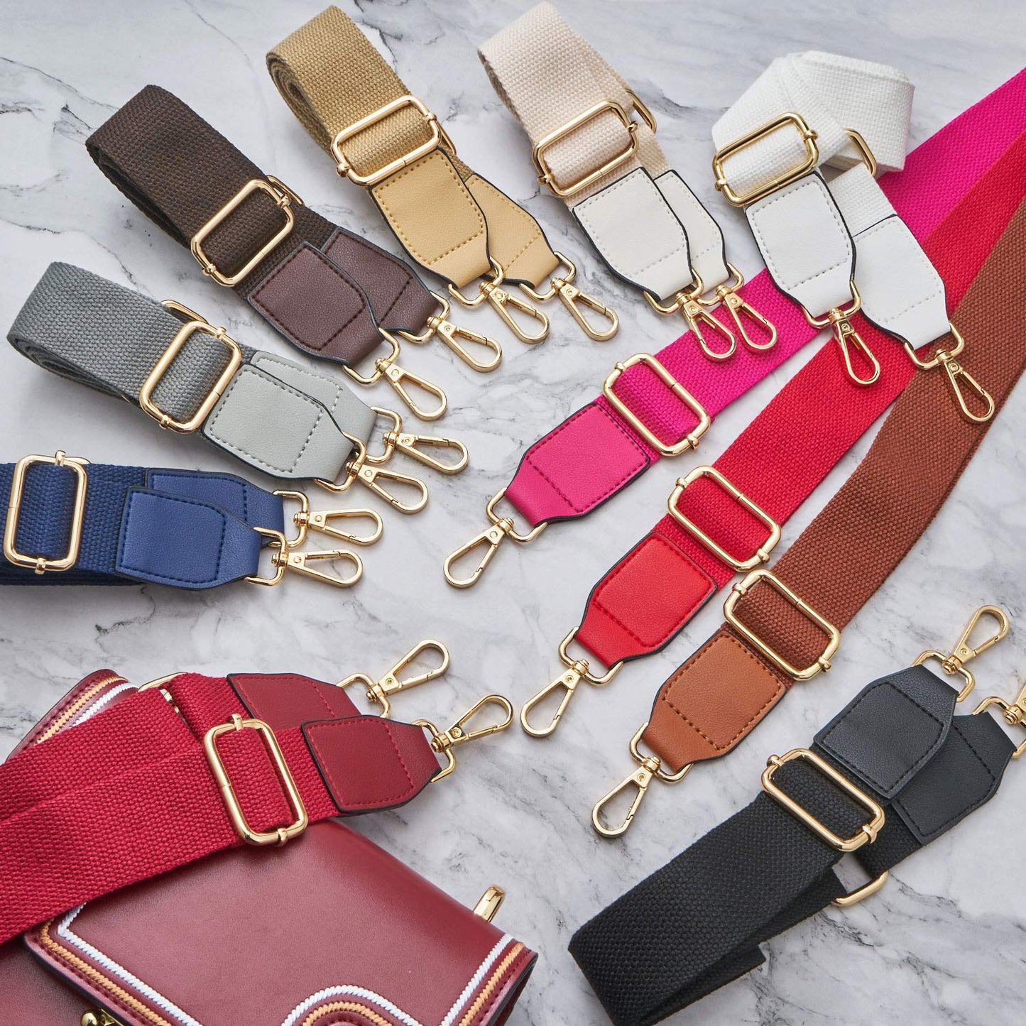 DEVPSISR Wide Shoulder Purse Strap Replacement Adjustable Belt Canvas Bag Crossbody Handbag (Leather Buckle-Coffee)