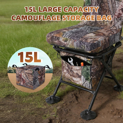 FUNHORUN Hunting Chair with Storage Bag, 360 Degree Silent Swivel Hunting Seat, Camouflage Foldable Ground Blind Chair, Tool-Free Padded Cushion Portable Seat, Lightweight