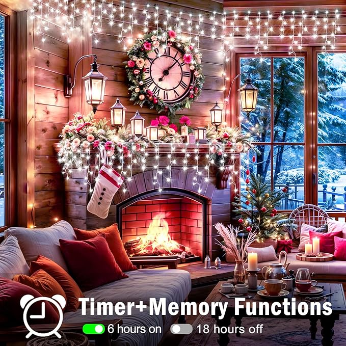 XURISEN 132ft Christmas Lights Decorations Outdoor, 1280 LED 8 Modes Fairy Lights with 240 Drops,Plug in Waterproof Timer Memory Function for Christmas Holiday Wedding Party Decorations(Cool White)
