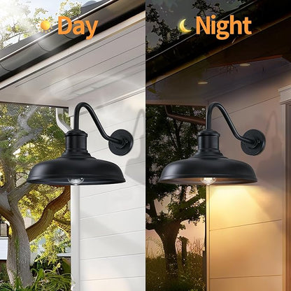 13.8'' Diameter Large Outdoor Gooseneck Barn Light 2 Packs, Outdoor Wall Sconce Farmhouse Exterior Light Wall Lighting Fixture Industrial Outside Lantern for Porch, Patio, Garage, Black (No Sensor)