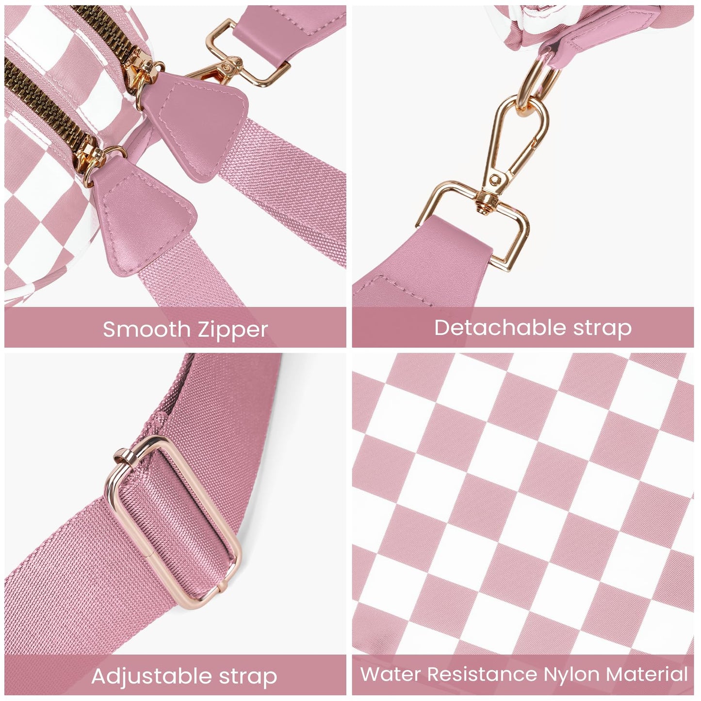 Checkered Crossbody Bum Bags for Women Nylon Checkered Purse Checkerboard Fanny Pack