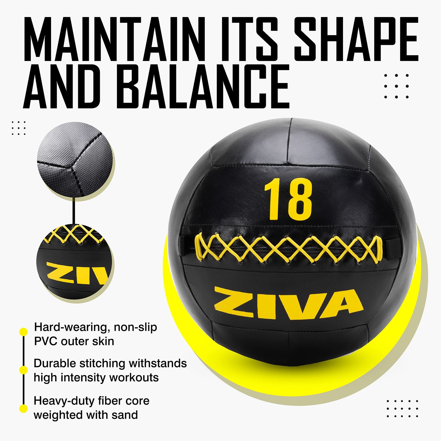 ZIVA Soft Wall Ball – Highly Durable Weighted Exercise Medicine Slam Ball for Strength and Conditoning Workout - 8 lbs, 13.7"