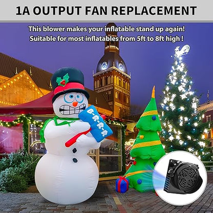 Inflatable Replacement Fan - 12V 1.0A Blower with 12V 1.5A Adapter and 5 LED Lights for Halloween Party Yard Garden Lawn Decorations (Blower 3+3LED)