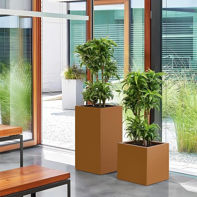Corten Steel Planter Box 21"x20"x20", Metal Planter Spliced Flower Pot with Partitions, Outdoor & Indoor Large Rectangular Planter Box for Porch, Patio, Garden, Commercial Décor