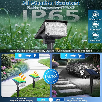 T-SUNUS Christmas Solar Spotlights White 6000K IP65 Waterproof 2-in-1 Outdoor Landscape Spot Lights Garden Light for Flag Tree Yard Driveway Porch Walkway Patio Statue Graveyard Halloween 4 Pack