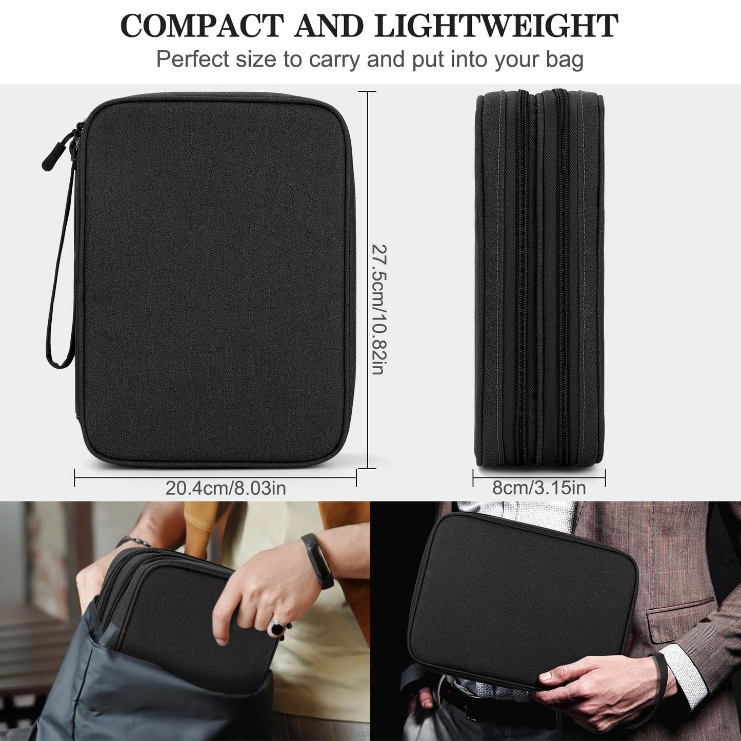 FYY Electronic Organizer, Extra Large Travel Cable Organizer Bag Pouch Portable Waterproof Double Layers All-in-One Storage Bag for iPad, Cable, Power Bank, Laptop Charger for Office/Home, Black