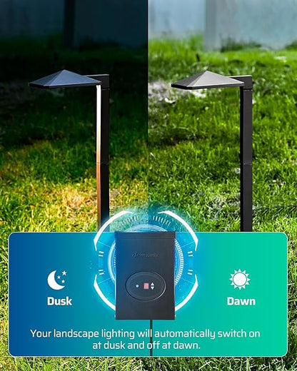DEWENWILS 300W Low Voltage Landscape Transformer, Outdoor Weatherproof Transformer with Timer and Photocell Sensor, 120V AC to 12V/12V AC for LED Lighting, Spotlight, Pathway Light, ETL Listed