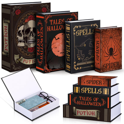Sabary Set of 4 Decorative Books Boxes Faux Books Stacked for Coffee Tables Modern Home Bookshelves DIY Crafts Decor (Skull Style)