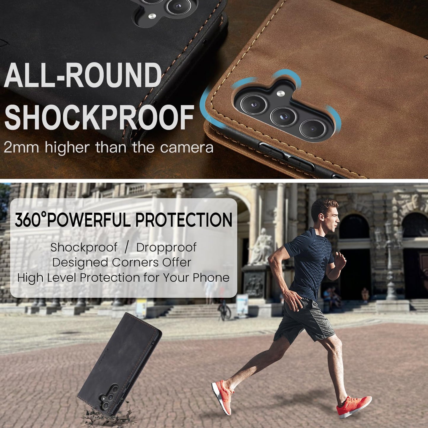 Phernykas Flip Wallet Case for Samsung Galaxy A55, Leather Magnetic Folio Cover with Card Holder, Kickstand Durable - TPU Shockproof Protective Phone Case - Black