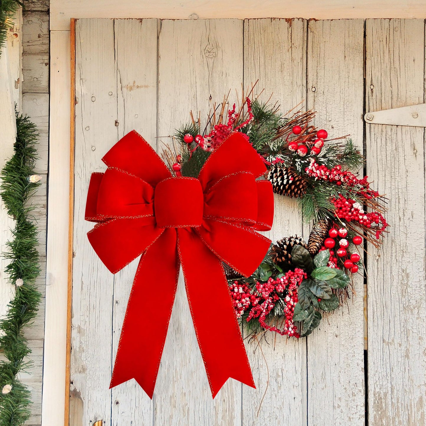 Satenwie Red Christmas Bows Large Velvet Bow for Wreaths, Tree, Outside Decorating, Outdoor (16 * 24 inch)
