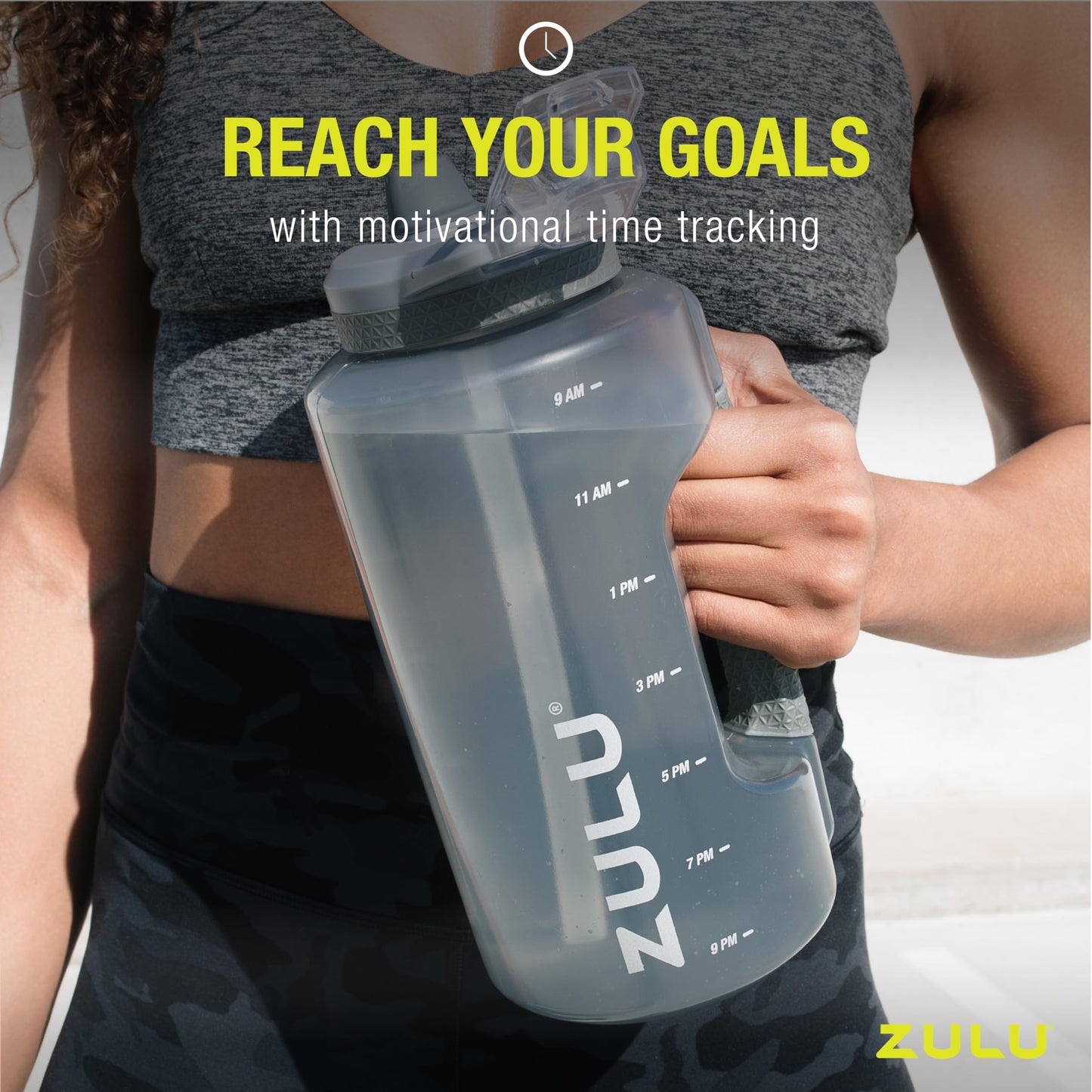 Zulu Goals 64oz Large Half Gallon Jug Water Bottle with Motivational Time Marker, Covered Straw Spout and Carrying Handle, Perfect for Gym, Home, and Sports, Aquaviva