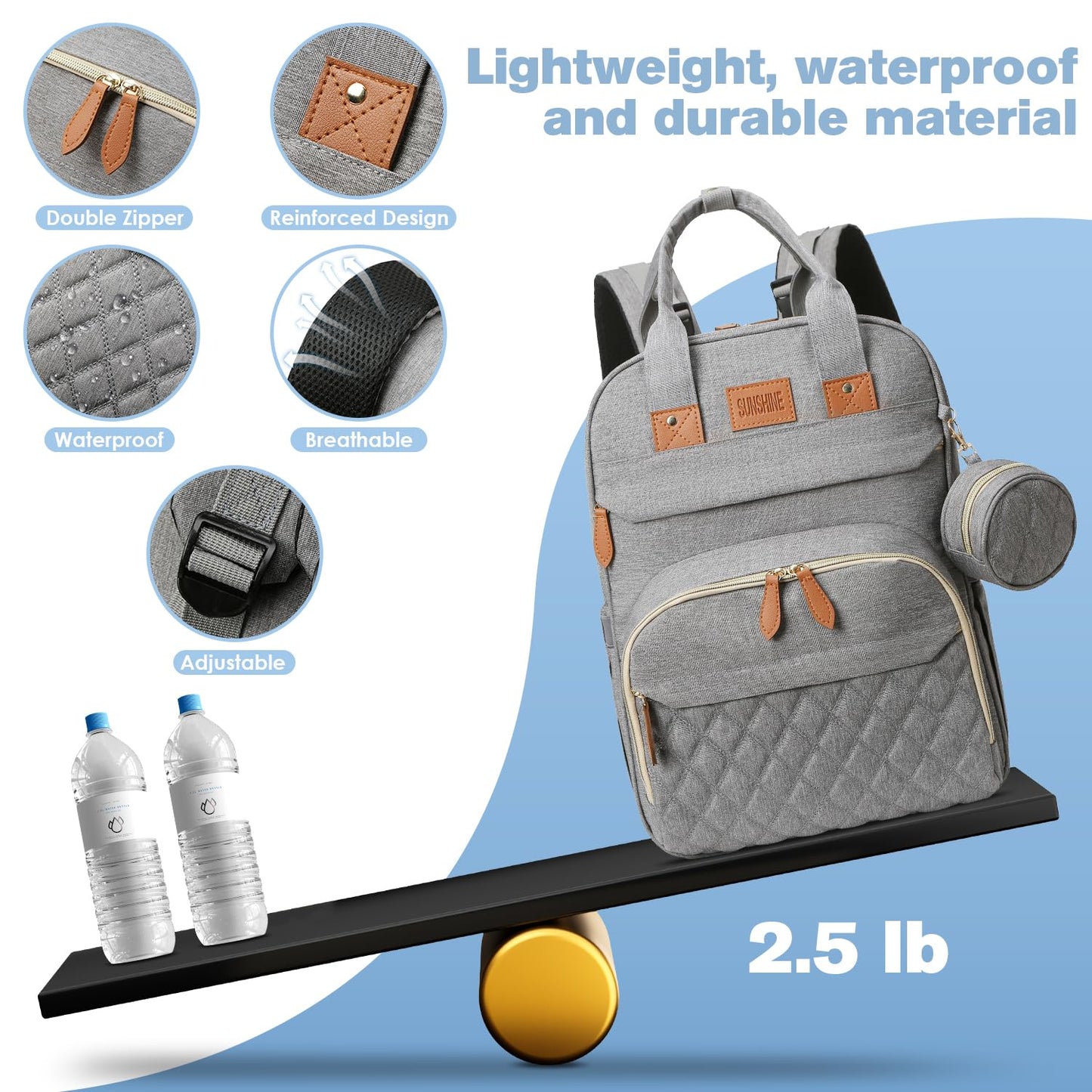 JSTPRO Diaper Bag Backpack, Large Diaper Bag with Changing Station, Baby Bag, New Mom Gifts, Lightweight Waterproof Unisex Diaper Bag with Insulated Pockets and USB Charging Port, Grey