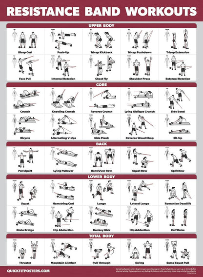 Palace Learning 4 Pack - Resistance Bands Workout Posters Volume 1, 2 & 3 + Bodyweight Exercise Chart (LAMINATED, 18" x 24")