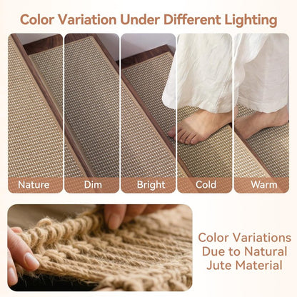 15PC Jute Stair Treads for Wooden Steps-Non Slip Peel and Stick Stair Treads Indoor, Adhesive Staircase Step Treads Residue Free, Cat-Friendly & Scratch-Resistant Durable Stair Runner Rug,8"x30" Beige