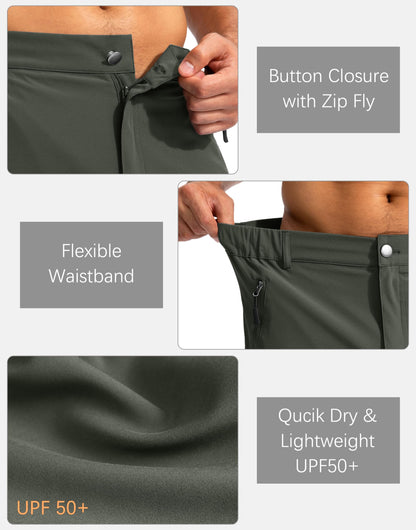Pudolla Men's Hiking Cargo Shorts 9" Lightweight Outdoor Work Shorts for Men Travel Golf Camping Casual with 5 Zipper Pockets(Army Green Medium)