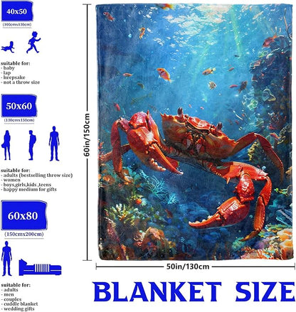 Red Crab and Coral Reef Throw Blanket for Boys Girls Kids Adults Women, Fuzzy Warm Soft Cozy Flannel Blankets Gifts for Bedroom, Couch, Travel, Home Decor 40x50 in