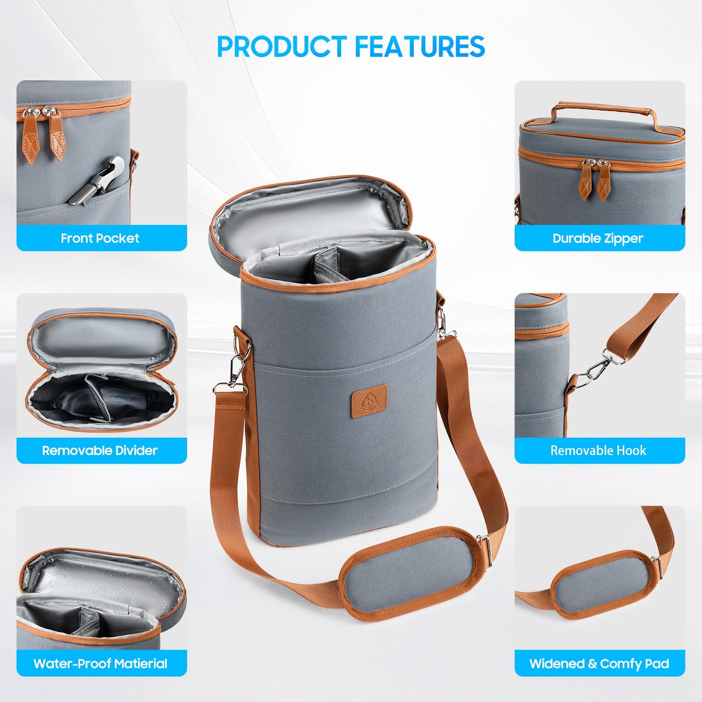 Waxed Canvas Wine Bag Tote for Wine Enthusiast , Insulated Wine Carrier Cooler Travel & Picnics Holds 2 Tall Bottles, Includes Ice Pack Chilling Reusable Tote Bag for Wine Gifts & Outdoor Gatherings