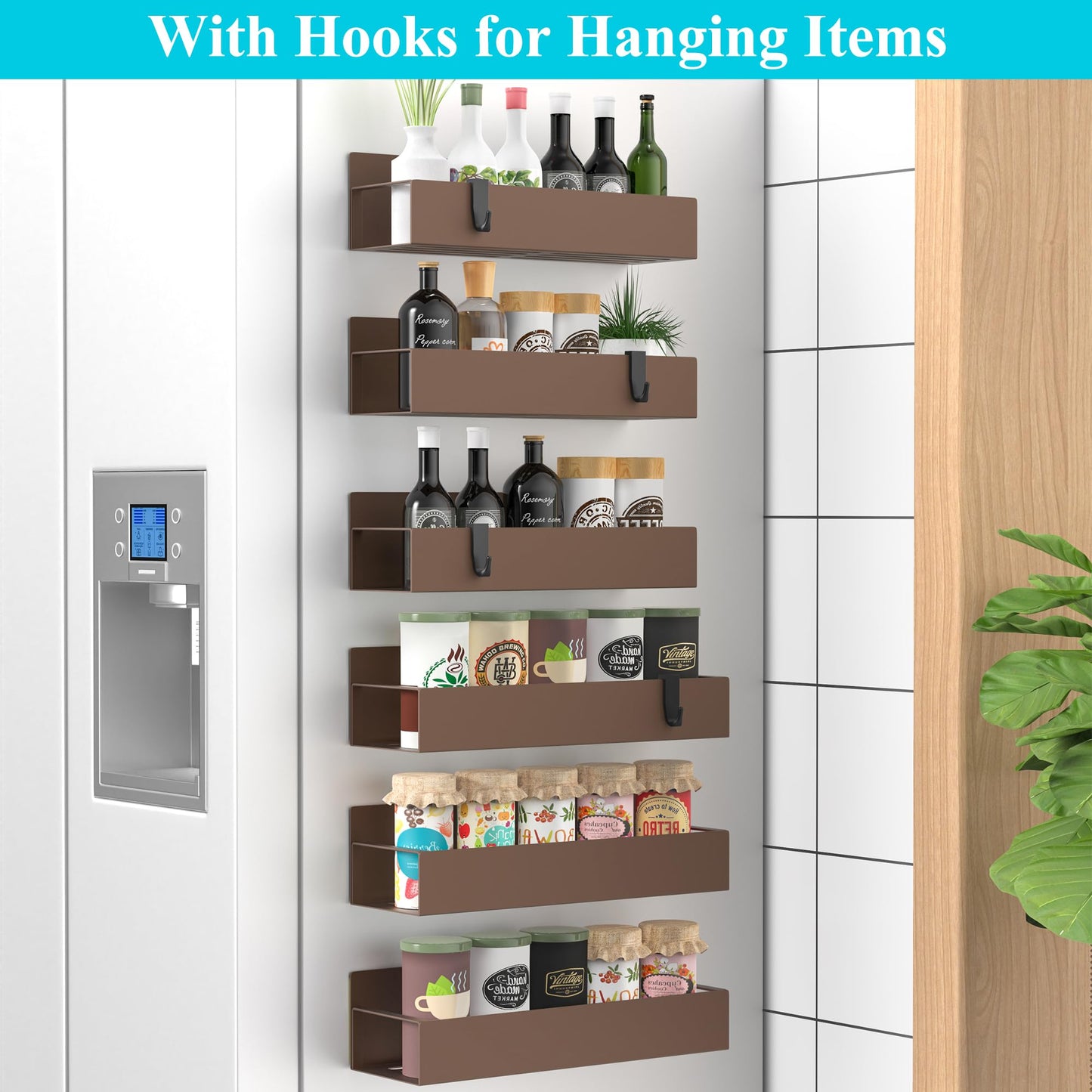 Metal 4 Pack Magnetic Spice Storage Rack Organizer for Refrigerator and Oven, Black Fridge Organizers and Storage