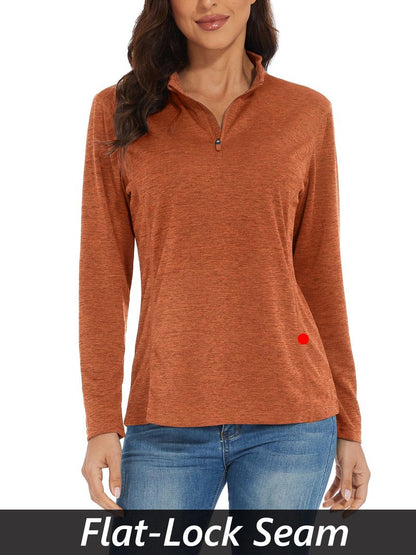 MAGCOMSEN Hiking Shirts Women 1/4 Zip Long Sleeve Shirts Dry Fit Tops Women Athletic Running Sun Shirts Dark Orange M
