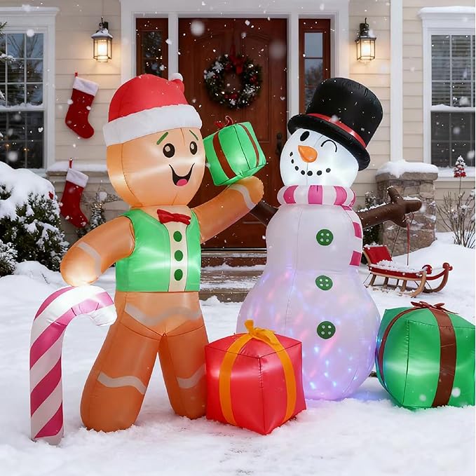 Inflatable Decoration for Inflatable Decoration in Outdoor Courtyards, Indoor Gardens, and Lawns (Gingerbread Snowman)