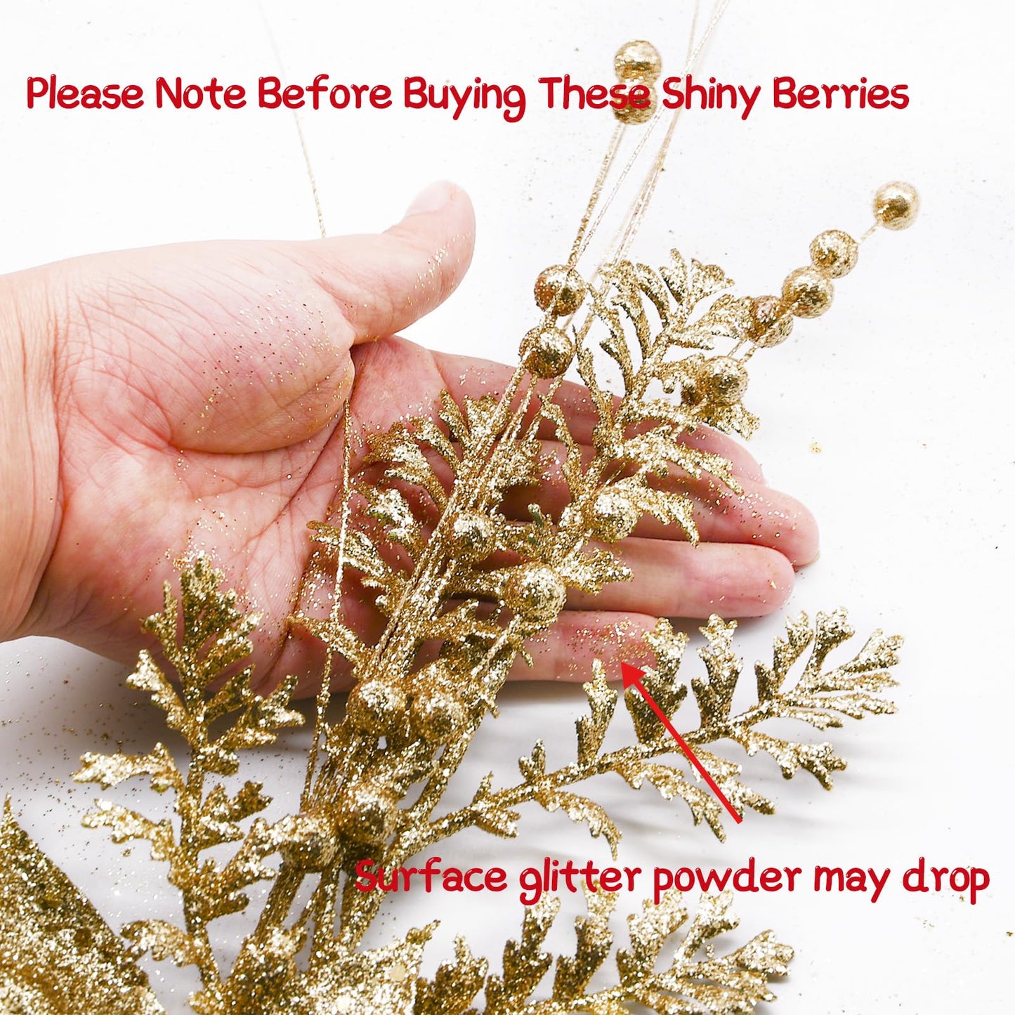 24 Pack Artificial Glitter Berry Stem Ornaments - 17.5 Inch Fake Christmas Picks Decorations with Poinsettia Flowers, Bead Sticks for DIY Christmas Tree, Wreath, Wedding & Small Vase Decor