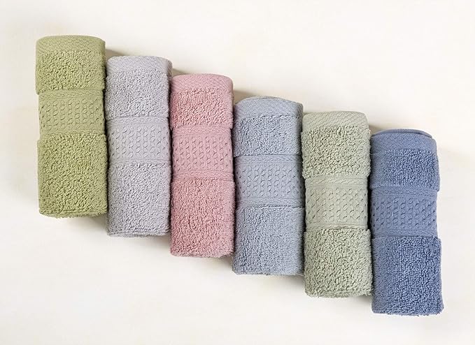 Cleanbear Pure Cotton Wash Cloths Face Cloths, 6 Colors per Set, 13 x 13 Inches