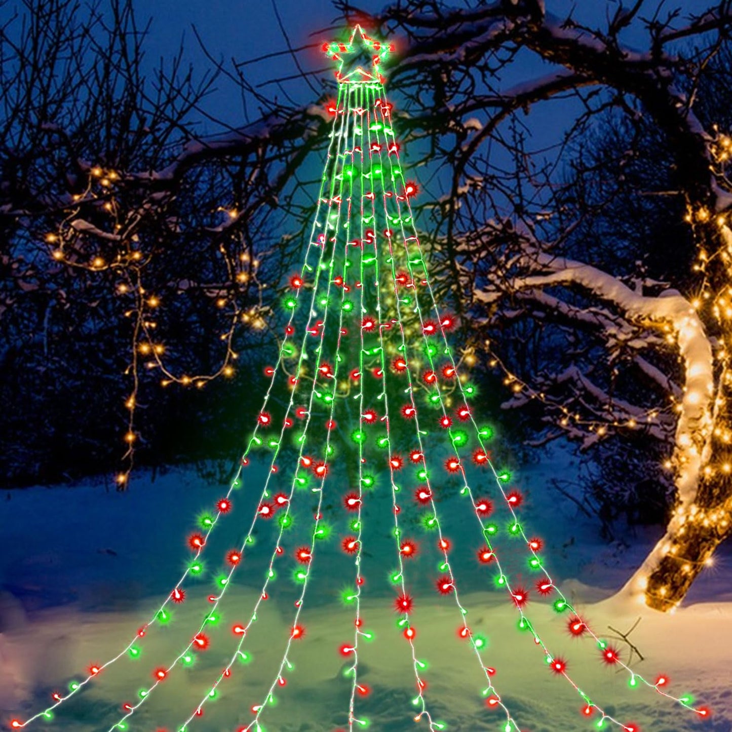 PUHONG Christmas Decoration Outdoor Star String Lights,320 LED Christmas Lights[8 Modes & Waterproof], Lighted Christmas Star for Halloween Xmas New Year Holiday (IronStar-Red+Green)