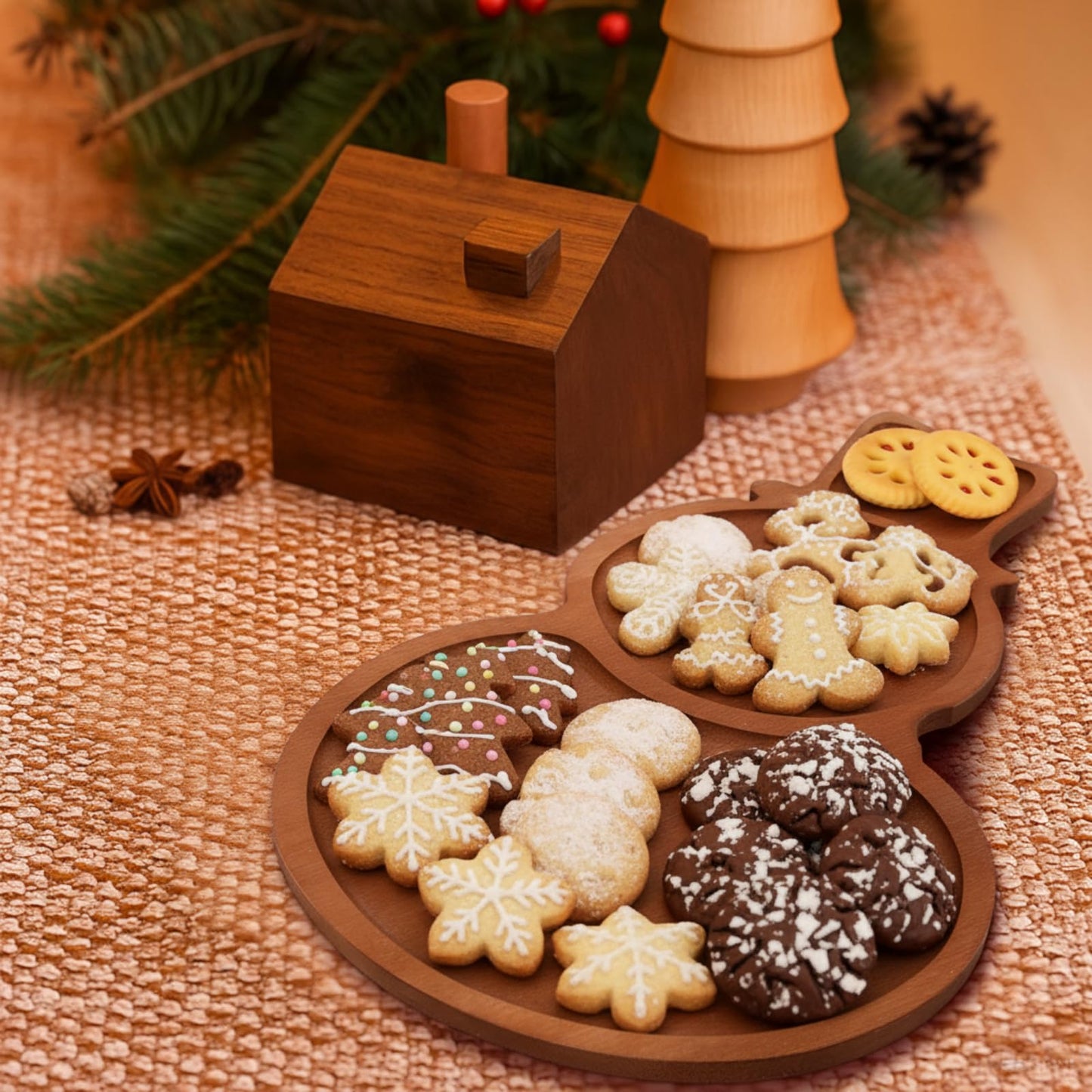 Maxcheck Snowman Christmas Serving Tray Platter Charcuterie Board Christmas Wood Serving Dish Cutting Board Rustic Farmhouse 11.42 x 10.43 Inches Table Plate for Cheese Food Fruit Party