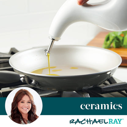 Rachael Ray Ceramic EVOO Oil and Vinegar Dispensing Bottle with Spout, 24 Ounce, White