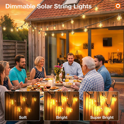 addlon 56FT(50+6) Solar String Lights Outdoor with 1FT Bulb Spacing, 50+2 Commercial G40 LED Bulbs, Solar & USB Charging, Remote, Timable, Dimmable Waterproof Patio Lights for Balcony, Porch, Yard