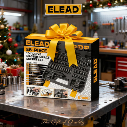 ELEAD 1/4" Drive Impact Socket Set, 56-Piece Standard SAE (5/32 to 9/16 inch) and Metric (4-15mm) Size, Deep & Shallow, 6 Point, Cr-V, 72-Tooth Ratchet Handle, Extension Bar, Universal Joint