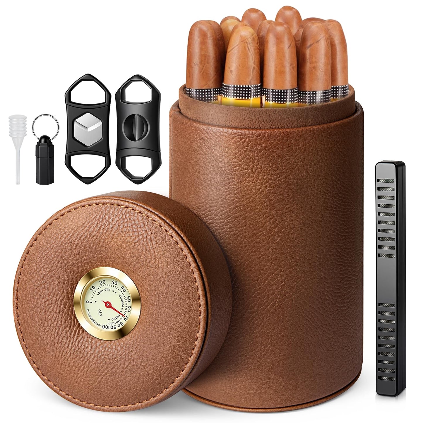 Scotte Cigar humidor case/jar,Leather Cedar Wood Cigar Canister Portable for 12-16 Cigar (Brown)