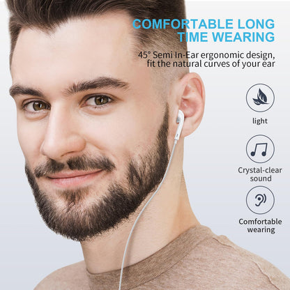 for Apple Earbuds Wired [Clear Call & No Noise], [MFi Certified] 3.5mm Headphones with Microphone Volume Control HiFi Stereo Ear Buds for iPhone/iPad/Kindle/Weather Radio/Airplane [2 Pack]