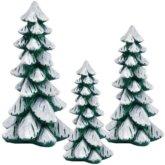 Resin Christmas Tree Figurines, 3pcs Snow-Dusted Tabletop Christmas Trees for Winter Decor, Rustic Christmas Table Decor, Holiday Table Centerpieces for Home, Shelf, Mantel (white-green)