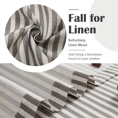 jinchan Striped Linen Kitchen Curtains 45 Inches Tier Curtains Farmhouse Modern Cafe Style Small Window Treatments Airy Light Filtering Rod Pocket for Living Room Bathroom 2 Panels Charcoal Grey