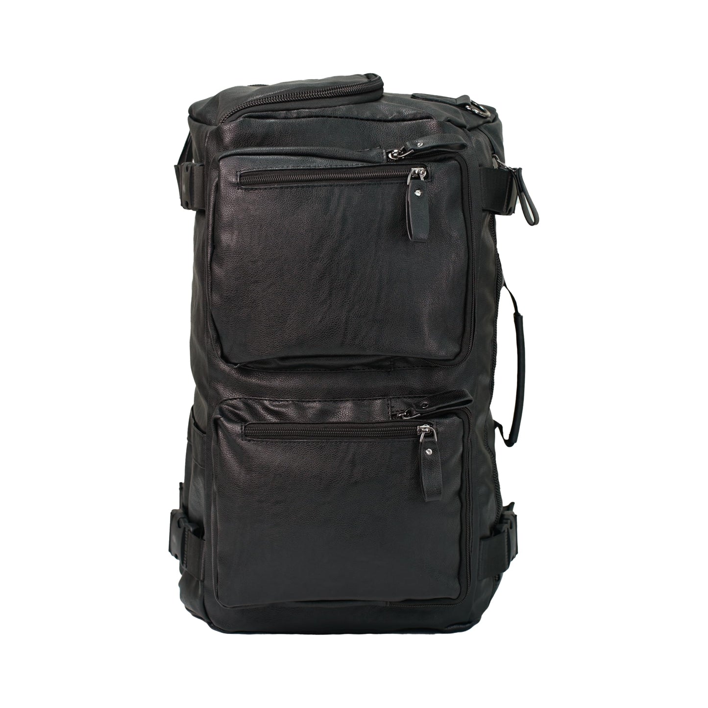 Leather Duffle Bag for Travel, Waterproof Overnight Weekend Gym Carry On Bag with Shoe Compartment for Men Women Black