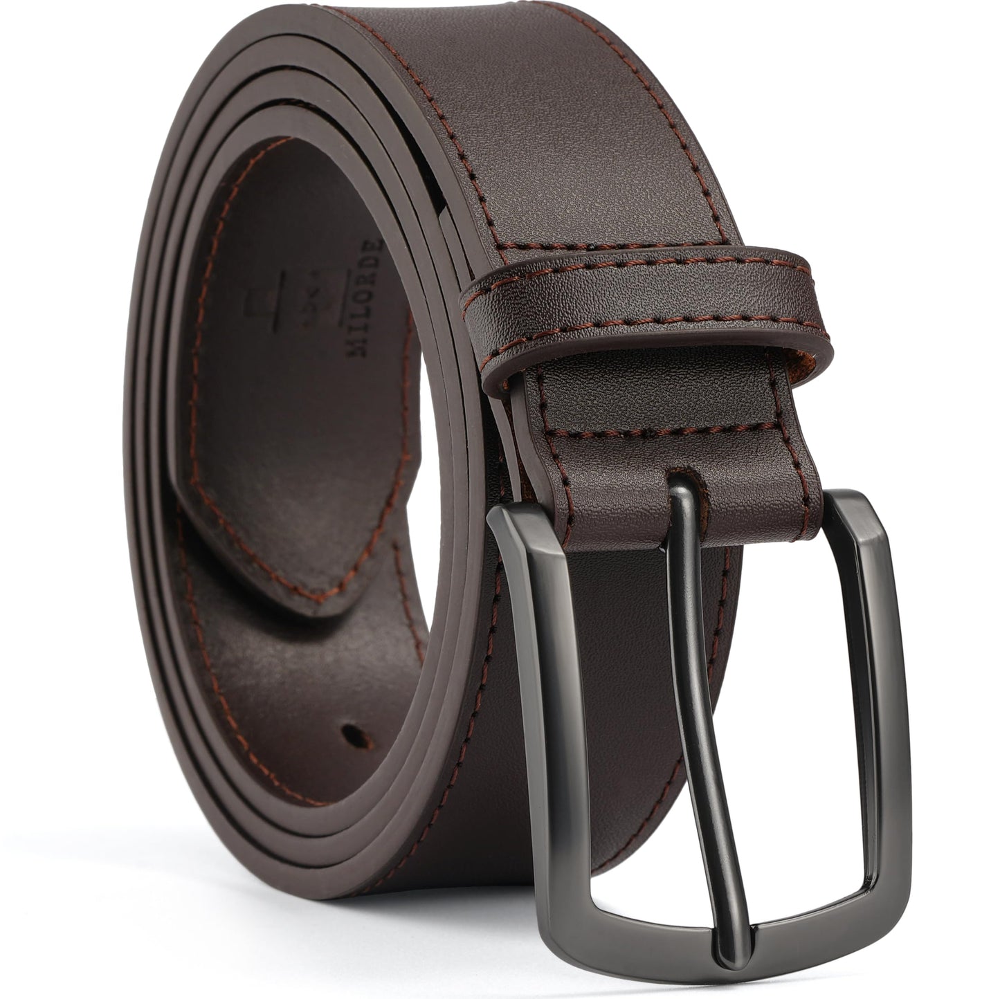 MILORDE Men's 35mm Jean Leather Belt，Handmade, Full Grain Leather for Jeans Casual daily Wear (Dark Brown 202, 34)